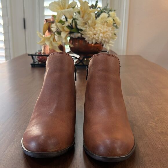 Lucky Brand Basel Bootie Toffee Brown Leather Zip Ankle Block Heel Women’s 9.5 M - Picture 3 of 9